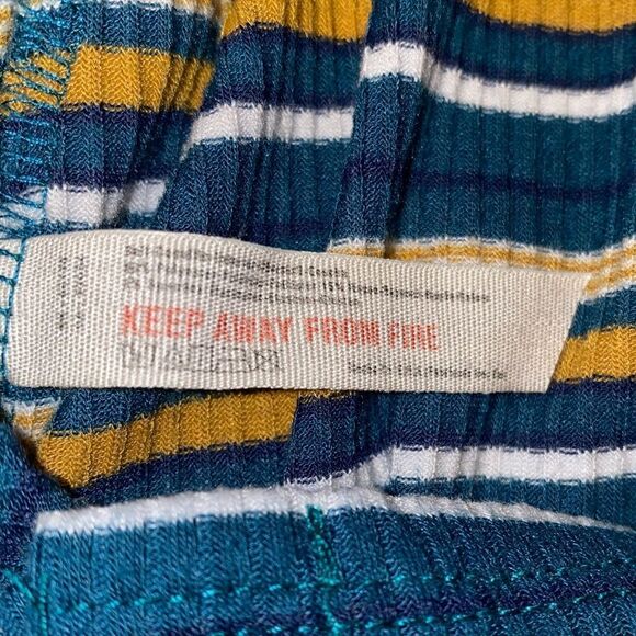 FREE PEOPLE Striped Button Up Cropped Long Sleeve Tee Turquoise Yellow White XS - Picture 5 of 6